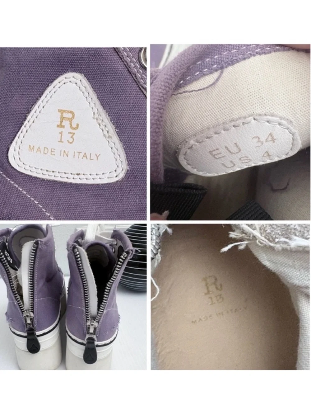 R13 Purple Platform High-Top Distress Sneakers with White Accents Size 34 US 4
